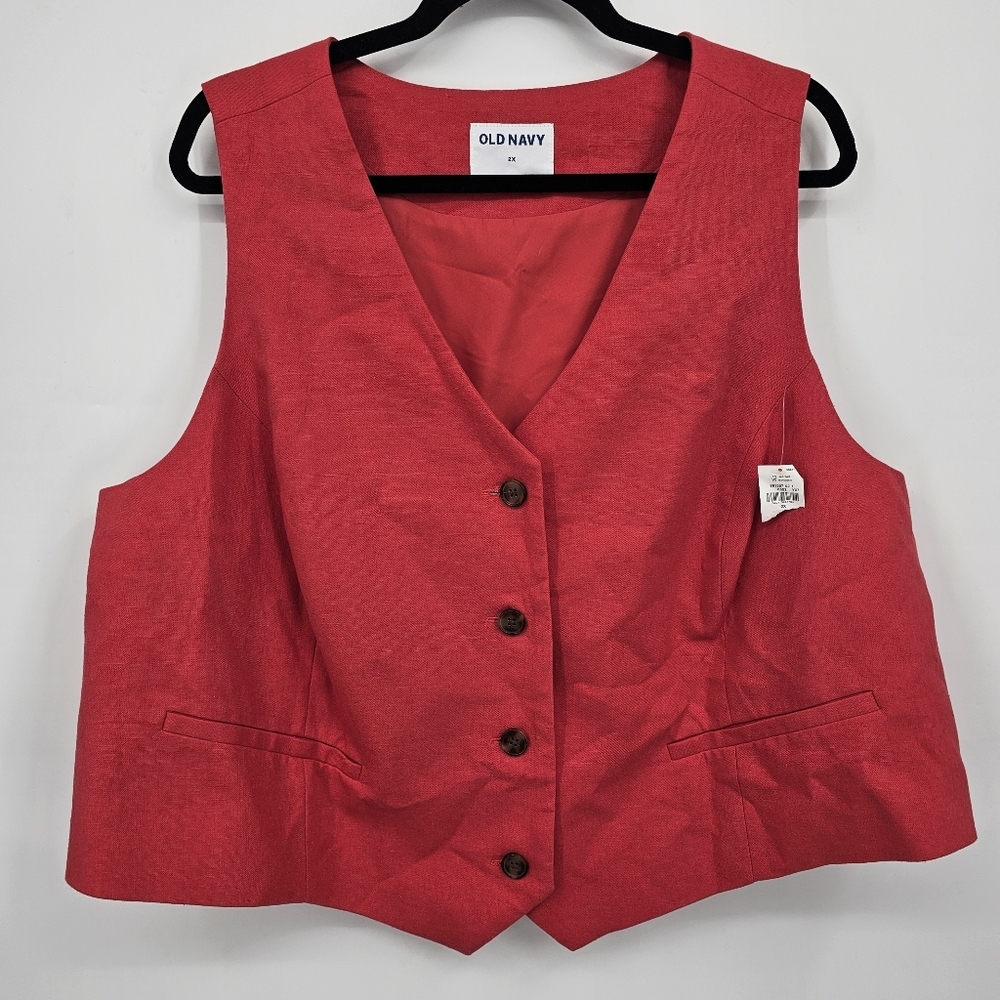 Old Navy Red Linen Blend Button Front Vest Plus Size 2X - Picture 2 of 5